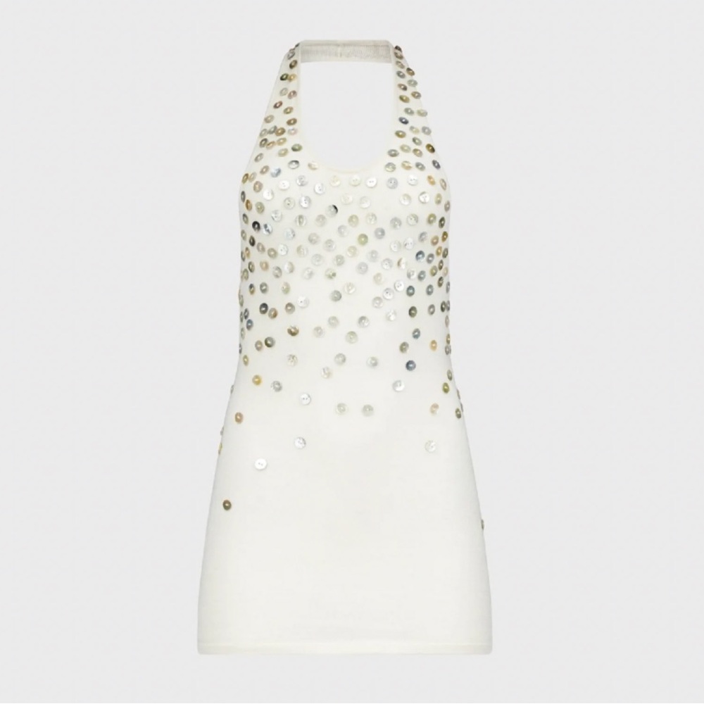 Aya Muse Oriel mini dress cream cashmere Elegant Cream Halter Dress - Picture 2 of 7